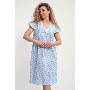 Сорочка женская "Света" М121 ситец шуя (р-ры: 46-60) цветы на голубом