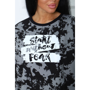 Костюм двойка женский 00963 футер с лайкрой (последний размер) черный 56