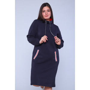 Платье-толстовка женское №52231 футер 3-х нитка (последний размер) темно-синий 52