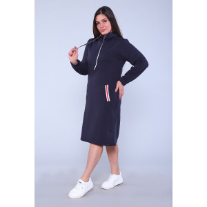 Платье-толстовка женское №52231 футер 3-х нитка (последний размер) темно-синий 52