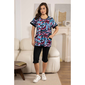 Костюм двойка женский 557/15 кулирка (р-ры: 48-62) малиновый-черный