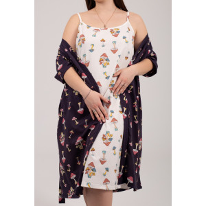 Пеньюар двойка женский КС-106 "Агата" кулирка (р-ры: 46-56) грибочки