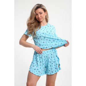 Пижама женская М445 "Шалунья" кашкорсе лапша (р-ры: 46-60) бирюза Пижама женская М445 "Шалунья" кашкорсе лапша (р-ры: 46-60) бирюза