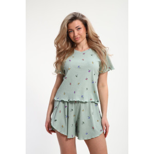 Пижама женская М445 "Шалунья" кашкорсе лапша (р-ры: 46-60) светлый хаки Пижама женская М445 "Шалунья" кашкорсе лапша (р-ры: 46-60) светлый хаки