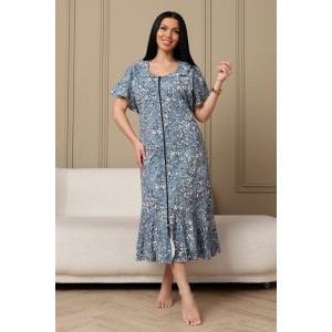 Халат женский 020 кулирка (р-ры: 60-70) серый-белый-цветы Халат женский 020 кулирка (р-ры: 60-70) серый-белый-цветы