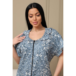 Халат женский 020 кулирка (р-ры: 60-70) серый-белый-цветы Халат женский 020 кулирка (р-ры: 60-70) серый-белый-цветы