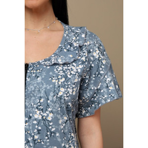 Халат женский 020 кулирка (р-ры: 60-70) серый-белый-цветы Халат женский 020 кулирка (р-ры: 60-70) серый-белый-цветы