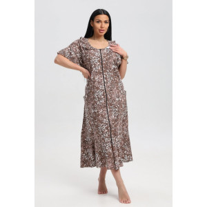 Халат женский 020 кулирка (р-ры: 60-70) коричневый-белый-цветы Халат женский 020 кулирка (р-ры: 60-70) коричневый-белый-цветы