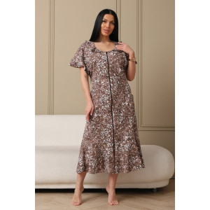 Халат женский 020 кулирка (р-ры: 60-70) коричневый-белый-цветы Халат женский 020 кулирка (р-ры: 60-70) коричневый-белый-цветы