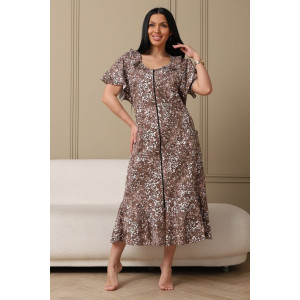 Халат женский 020 кулирка (р-ры: 60-70) коричневый-белый-цветы Халат женский 020 кулирка (р-ры: 60-70) коричневый-белый-цветы