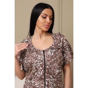 Халат женский 020 кулирка (р-ры: 60-70) коричневый-белый-цветы Халат женский 020 кулирка (р-ры: 60-70) коричневый-белый-цветы