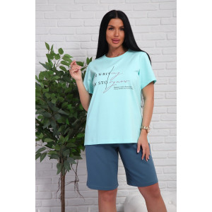 Костюм двойка женский №1107 кулирка-футер (р-ры: 48-54) бирюзовый