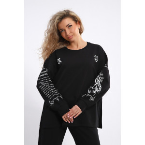 Костюм двойка женский №85035 футер 2-х нитка (р-ры: 46-56) черный