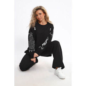 Костюм двойка женский №85035 футер 2-х нитка (р-ры: 46-56) черный