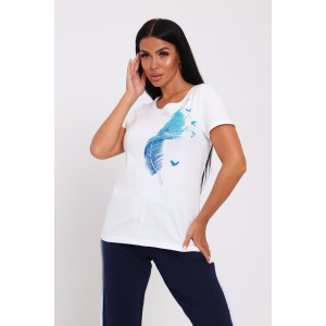 Костюм двойка женский №74715 кулирка-футер (р-ры: 42-60) синий