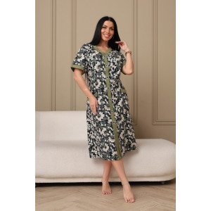 Халат женский 008 кулирка (р-ры: 54-74) зеленый-цветы