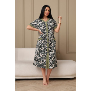 Халат женский 008 кулирка (р-ры: 54-74) зеленый-цветы