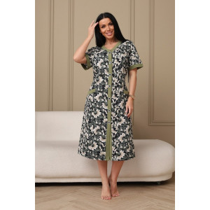 Халат женский 008 кулирка (р-ры: 54-74) зеленый-цветы