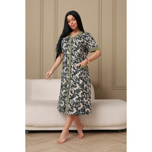 Халат женский 008 кулирка (р-ры: 54-74) зеленый-цветы