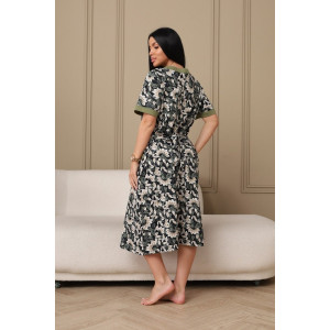 Халат женский 008 кулирка (р-ры: 54-74) зеленый-цветы