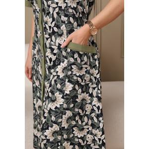 Халат женский 008 кулирка (р-ры: 54-74) зеленый-цветы