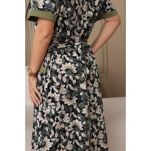 Халат женский 008 кулирка (р-ры: 54-74) зеленый-цветы