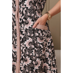 Халат женский 008 кулирка (р-ры: 54-74) коричневый-цветы