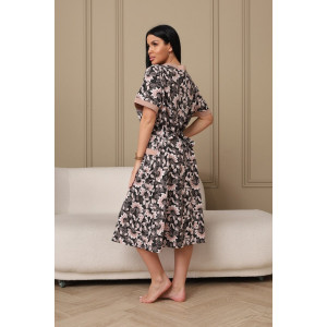 Халат женский 008 кулирка (р-ры: 54-74) коричневый-цветы