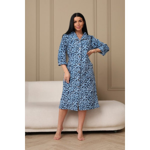 Халат женский 177 велюр (р-ры: 48-62) синий-голубой-листья