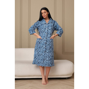 Халат женский 177 велюр (р-ры: 48-62) синий-голубой-листья