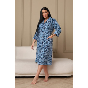 Халат женский 177 велюр (р-ры: 48-62) синий-голубой-листья
