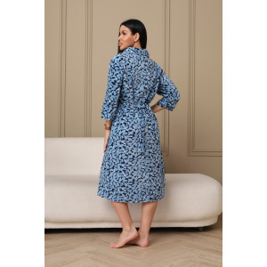 Халат женский 177 велюр (р-ры: 48-62) синий-голубой-листья