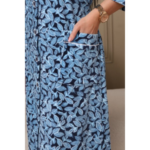 Халат женский 177 велюр (р-ры: 48-62) синий-голубой-листья