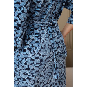 Халат женский 177 велюр (р-ры: 48-62) синий-голубой-листья