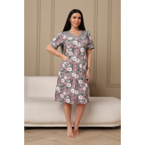 Халат женский 084 кулирка (р-ры: 48-62) серый-розы