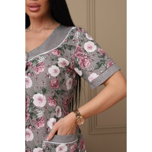 Халат женский 084 кулирка (р-ры: 48-62) серый-розы