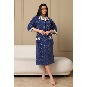 Халат женский 177/2 велюр (р-ры: 48-62) индиго-белый Халат женский 177/2 велюр (р-ры: 48-62) индиго-белый