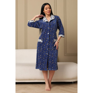 Халат женский 177/2 велюр (р-ры: 48-62) индиго-белый Халат женский 177/2 велюр (р-ры: 48-62) индиго-белый