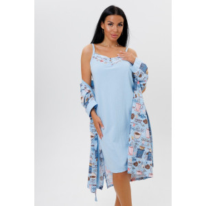 Пеньюар двойка женский 2089 кулирка (последний размер) голубой 54,56