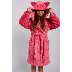 Халат детский "Отдых" велсофт (р-ры: 134-164) ярко-розовый
