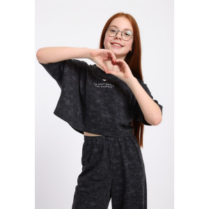 Костюм двойка детский "Алина" кулирка (р-ры: 140-164) графит