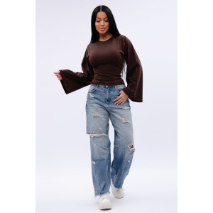 Лонгслив женский "Аида 2" кулирка с лайкрой (р-ры: 40-52) коричневый