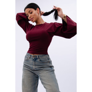Лонгслив женский "Аида" кулирка с лайкрой (р-ры: 40-52) бордо Лонгслив женский "Аида" кулирка с лайкрой (р-ры: 40-52) бордо