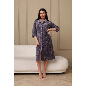 Халат женский 177 велюр (р-ры: 48-62) фиолетовый-розовый-сердца Халат женский 177 велюр (р-ры: 48-62) фиолетовый-розовый-сердца