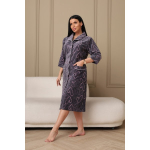 Халат женский 177 велюр (р-ры: 48-62) фиолетовый-розовый-сердца Халат женский 177 велюр (р-ры: 48-62) фиолетовый-розовый-сердца