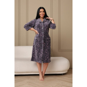 Халат женский 177 велюр (р-ры: 48-62) фиолетовый-розовый-сердца Халат женский 177 велюр (р-ры: 48-62) фиолетовый-розовый-сердца