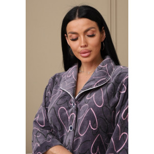 Халат женский 177 велюр (р-ры: 48-62) фиолетовый-розовый-сердца Халат женский 177 велюр (р-ры: 48-62) фиолетовый-розовый-сердца