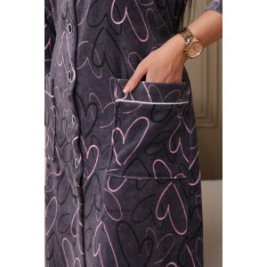 Халат женский 177 велюр (р-ры: 48-62) фиолетовый-розовый-сердца Халат женский 177 велюр (р-ры: 48-62) фиолетовый-розовый-сердца