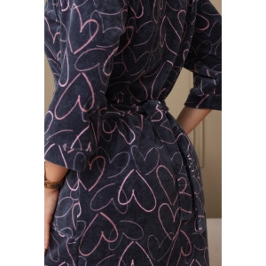 Халат женский 177 велюр (р-ры: 48-62) серый-розовый-сердца Халат женский 177 велюр (р-ры: 48-62) серый-розовый-сердца