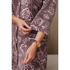 Халат женский 177 велюр (р-ры: 48-62) коричневый-розовый-цветы